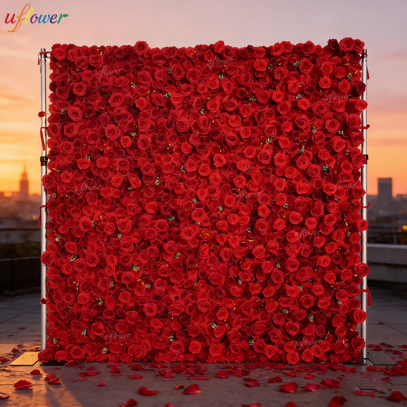 Flower Wall Panel - جدار زهور صناعية من الورد الأحمر
