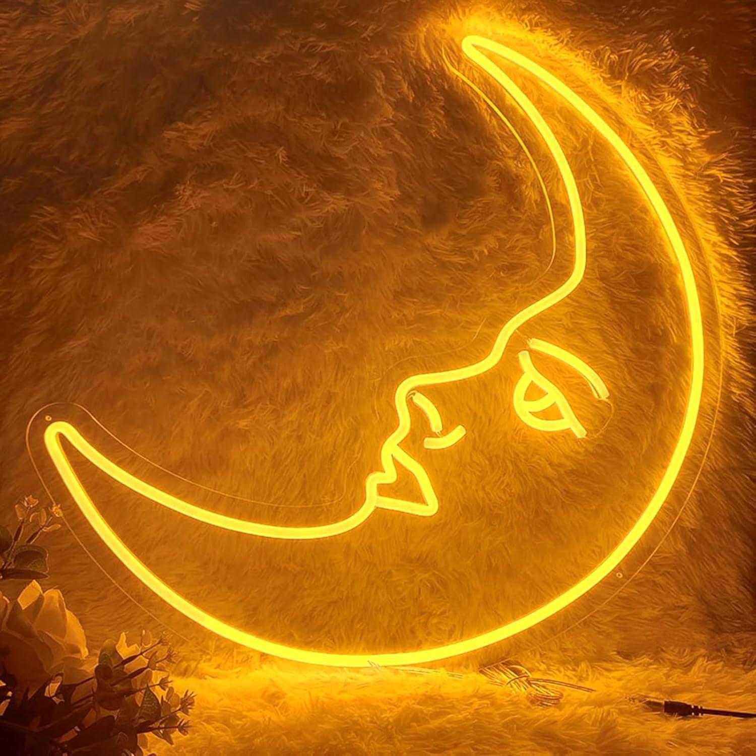 Neon Sign Party - لافتة نيون على شكل وجه القمر