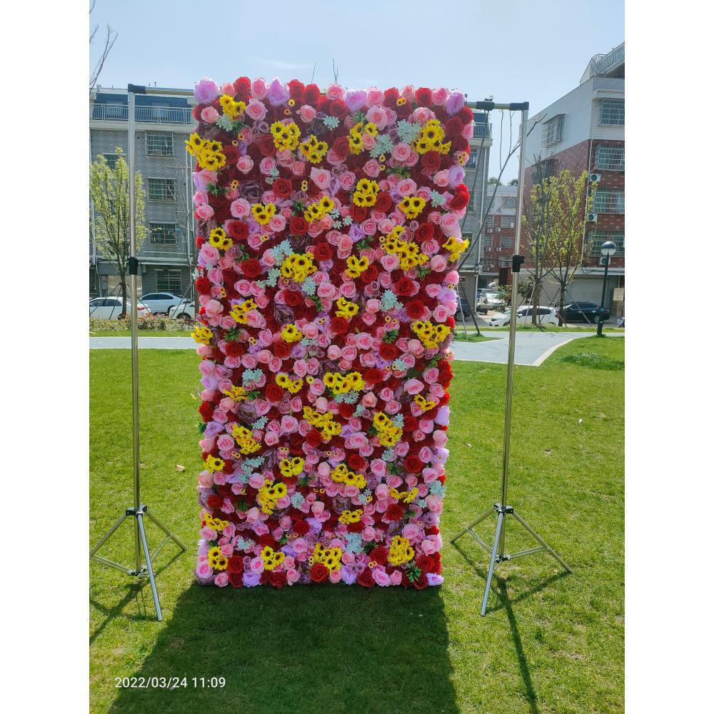 Flower Wall Panel - لوحة خلفية زهور حمراء اصطناعية لتزيين