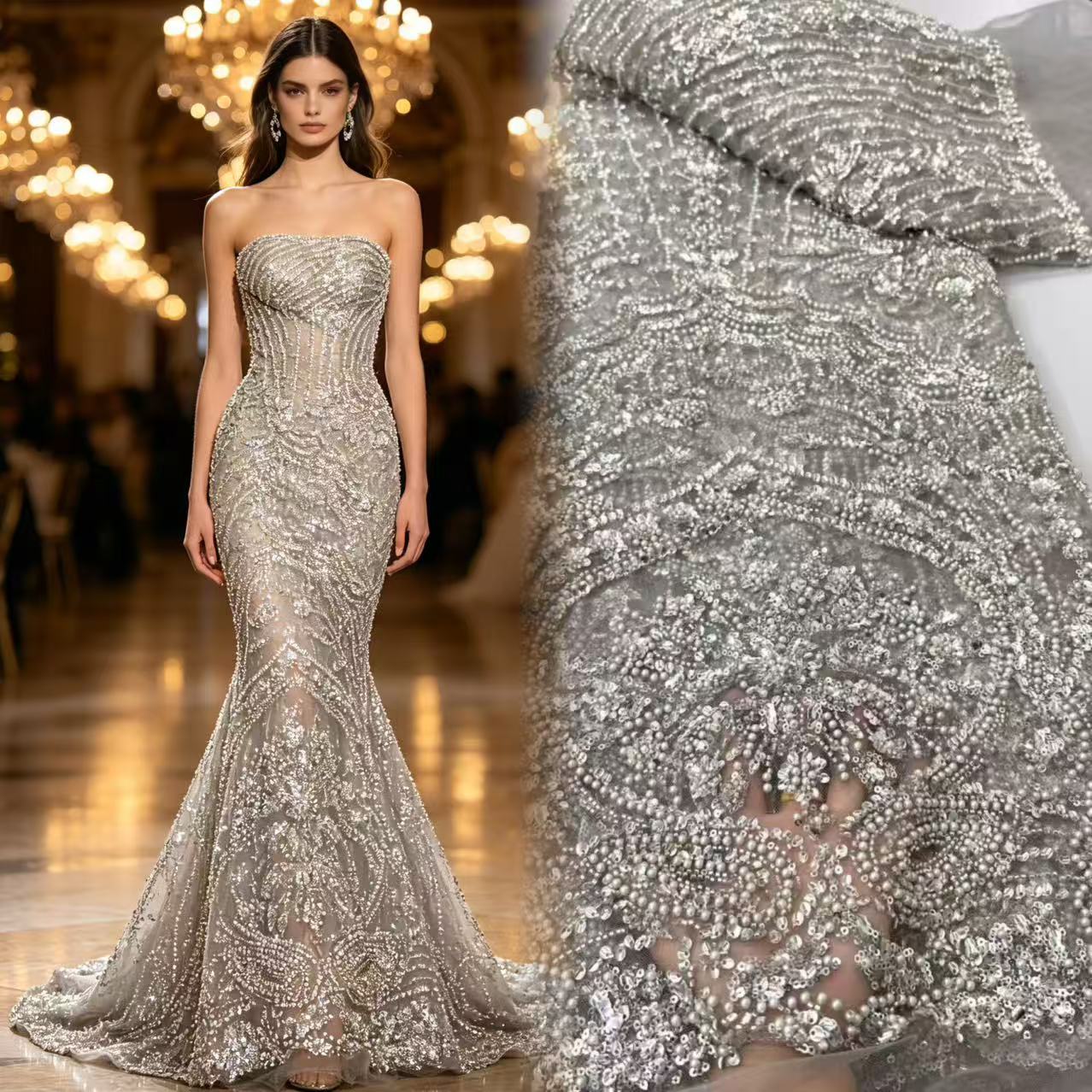 Glitter Tablecloth - دانتيل فرنسي فاخر من التول الشبكي