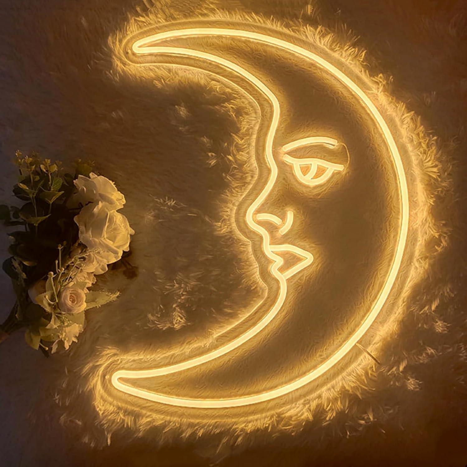 لافتة نيون على شكل وجه القمر م - مراجعة Neon Sign Party وسعره